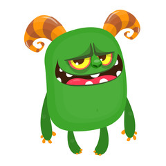 Cartoon green monster waving. Monster mascot illustration for Halloween