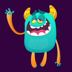 Cute cartoon monster illustration waving hand. Halloween illustration