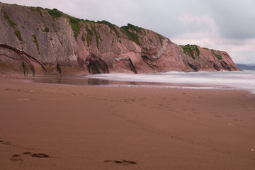 Beach of Itzurun at Zumaia with the famous flysch coast, Basque Country.	