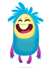 Cute cartoon monster with one eye. Smiling monster emotion with big mouth. Halloween vector illustration