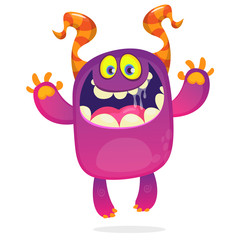 Cartoon funny monster. Halloween vector illustration of excited monster laughing
