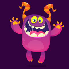 Funny cartoon monster. Halloween vector illustration of excited monster laughing