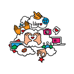 Social networks illustration. Internent icons. Hand drawn vector illustration.