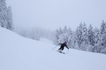 Skifahrer auf verschneiter Piste