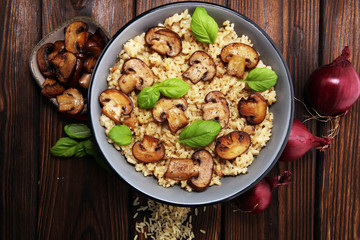 risotto with mushrooms, fresh herbs and parmesan cheese