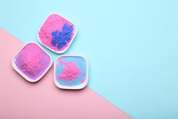 Colorful holi powder in bowls
