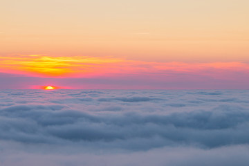 Sunset over the clouds between Bermeo and Bakio next to Gaztelugatxe at the Basque Country.