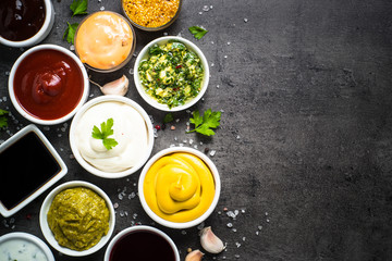 Sauce set assortment - mayonnaise, mustard, ketchup and others t