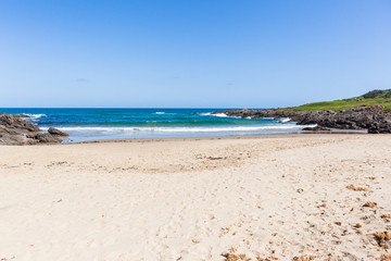 Beach Blue Ocean Waters Rocky Cove Coastline