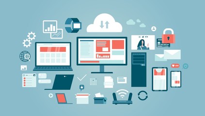 Internet technologies devices computer equipment set vector illustration