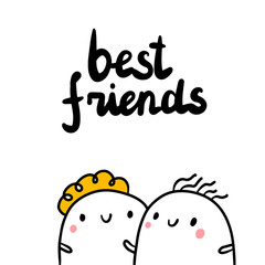 Best friends hand drawn illustration with cute female friendship