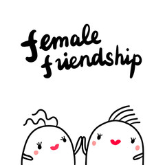 Female friendship hand drawn illustration with cute marshmallows holding hands