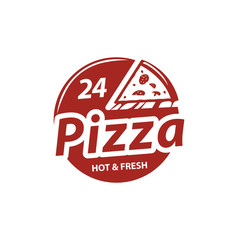 Set of pizza logo, badges, banners, emblem for fast food restaurant. Vector illustration.