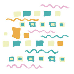 Abstract modern and stylish digital composition with different shapes on the white isolated background. Creative colorful pattern.