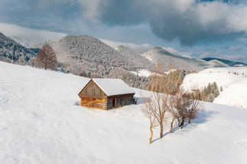 Winter in Romania landscape after a heavy snowfall