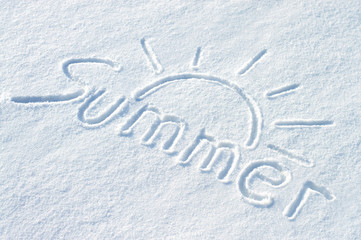 the inscription on the snow "summer" on top of the sun.