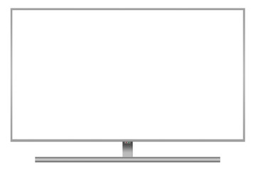 Modern television in silvery color with blank screen template isolated