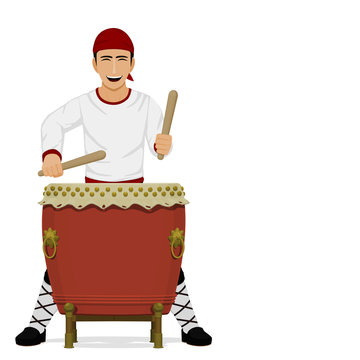 A man is playing drum on transparent background
