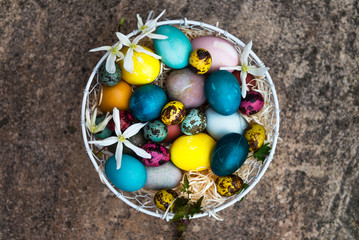 Different Easter Eggs dyed in Natural ingredients