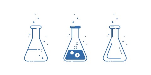 A conical flask. Icons set. Equipment for chemical laboratory. Line design. Vector