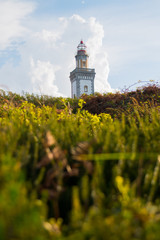Fototapeta na wymiar Lighthouse from Hondarribia at mount Jaizkibel, Basque Country. 