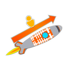 Vector Boost Business Illustration, Rocket with Man and Arrow Isolated.