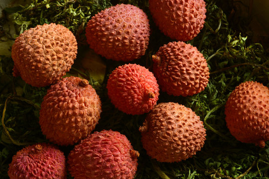 pile of lychees fruits taken from above