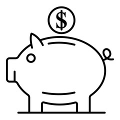 Piggy bank icon. Outline piggy bank vector icon for web design isolated on white background