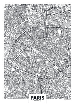 Naklejka Mapa miasta Paryż czarno-biała do pokoju