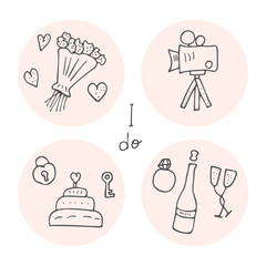 Wedding symbols set. Vector design illustration.