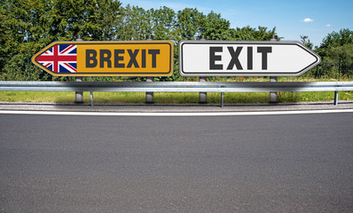 Road signs EXIT from BREXIT