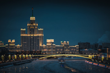 Moscow and river at night