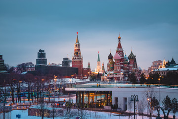 view of moscow kremlin at night