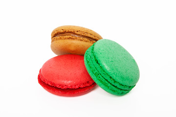 Sweet and colourful macaroons or macaron on white background, Desert.