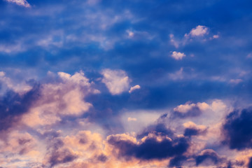 Winter sunset sky with dramatic clouds