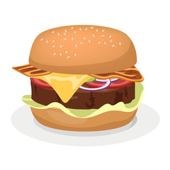 Big tasty hamburger with cheese, tomato and beef