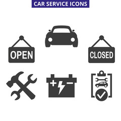 Car service and repair icons set on white background.
