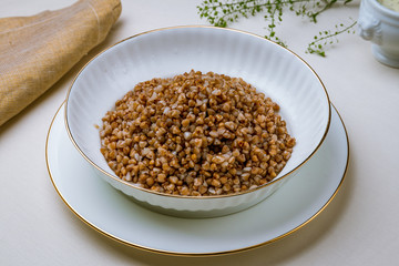 Boiled buckwheat in a plate