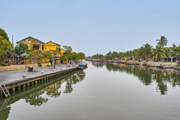 Fototapeta na wymiar Hoi An river and city centre view, Vietnam