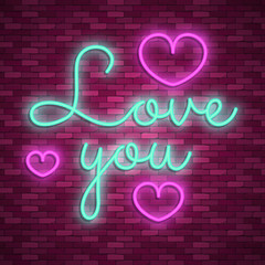 Happy Valentines Day. Neon. Vector stock images