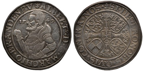 Germany German Margraviate Brandenburg Franconia late medieval silver coin 1 one thaler 1549,...