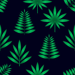 Fototapeta na wymiar Pattern Seamless Green Palm leaves on a black background