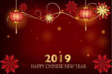 Chinese New Year greeting design template in oriental style. 