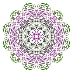 Ornamental arabic pattern with mandala. Vector illustration. Tribal ethnic fashion design. Purple, green color