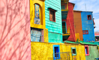 Landmark colorful El Caminito quarter in La Boca district of Buenos Aires, Argentina - obrazy, fototapety, plakaty