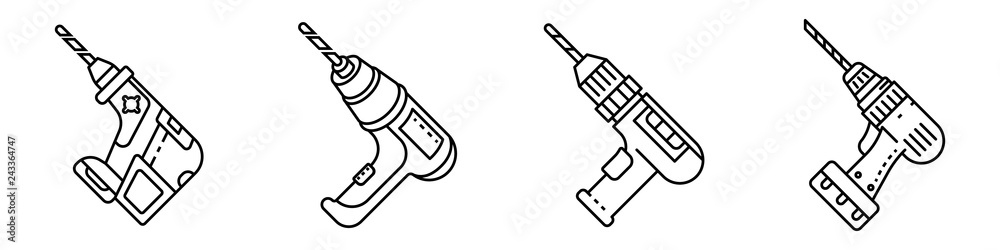 Poster drilling machine icons set. outline set of drilling machine vector icons for web design isolated on 