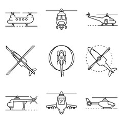 Helicopter icons set. Outline set of helicopter vector icons for web design isolated on white background © ylivdesign
