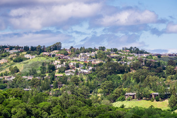 Fototapeta na wymiar View towards a residential neighborhood from San Carlos from Edgewood county park, San Francisco bay area, California