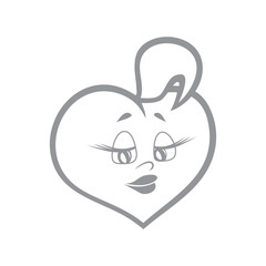 Obraz premium Vector illustration of the character heart girl with long eyelashes. Fiery flame of love in the children's picture of the animation character. Monochrome.