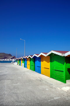 Colorful huts on Kalekoy shore in Gokceada island, Turkey